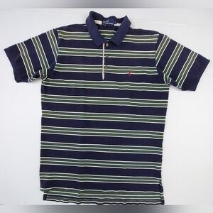 VTG Polo Ralph Lauren Shirt Mens XL Blue Green Striped 1/4 Button 100% Cotton